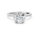 Platinum Round Solitaire Twist Band Ring with Four-Prong Setting
