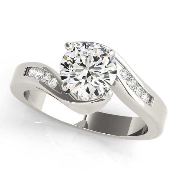 Platinum Round Solitaire Twist Band with Channel Set Diamonds and Four-Prong Setting 2