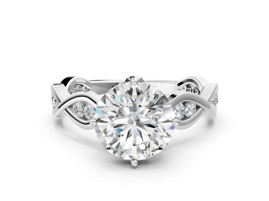 Platinum Round Solitaire Twist Band with Leaf Prong Setting 1