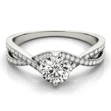 Platinum Round Solitaire Twist Band with Pavé Setting and Four-Prong Mount 1