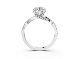 Platinum Round Solitaire Twist Pave Diamond Engagement Ring with Prong Setting_512