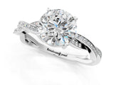 Platinum Round Solitaire Twisted Pave Diamond Ring with Four-Prong Setting_1