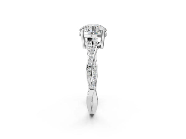 Platinum Round Solitaire Engagement Ring Setting with Twisted Pave Band