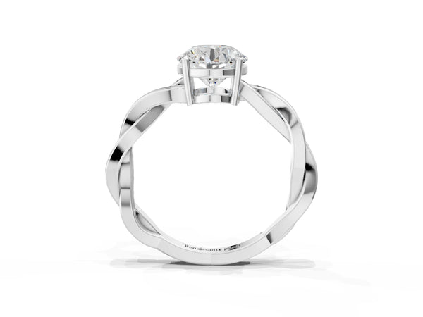 Platinum Round Solitaire Engagement Ring Setting with Twisted Pave Band