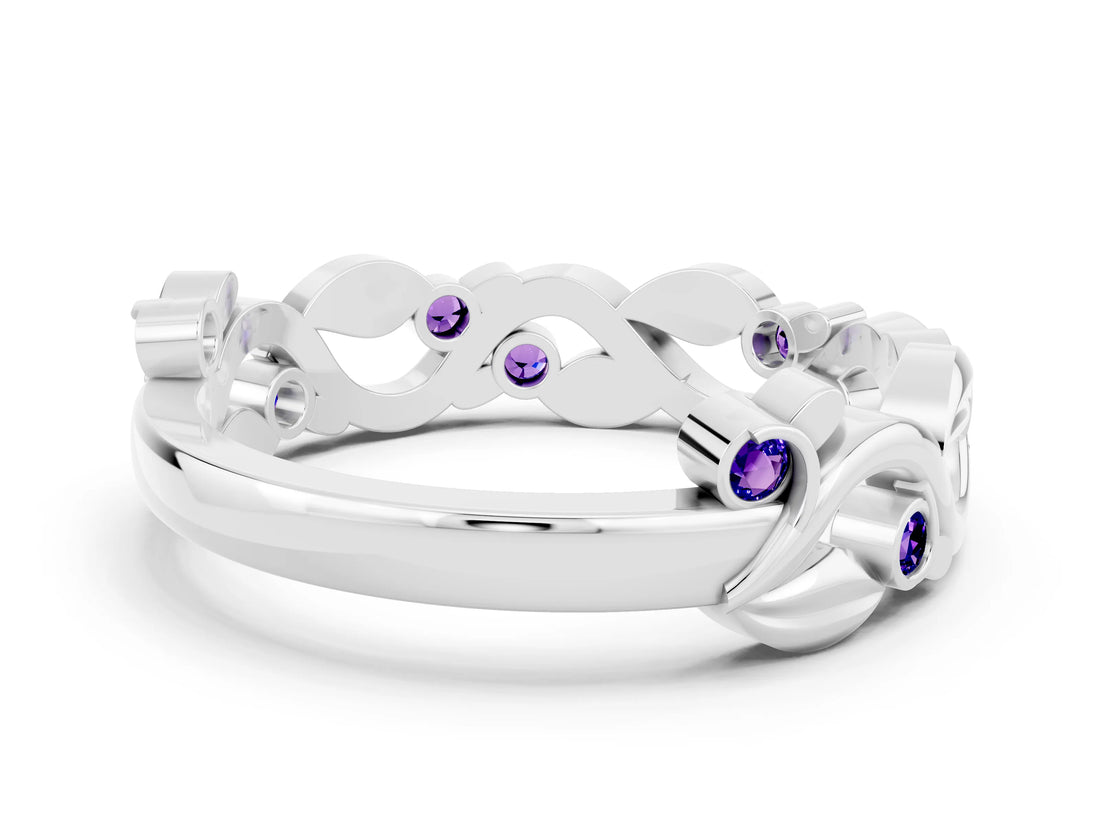 Platinum Round Tanzanite Leaf Eternity Band with Bezel Setting