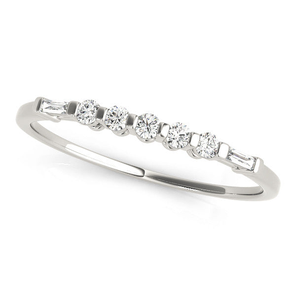 Platinum Round and Baguette Diamond Prong Set Half-Eternity Band