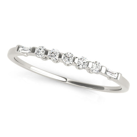 Platinum Round and Baguette Diamond Prong Set Half-Eternity Band