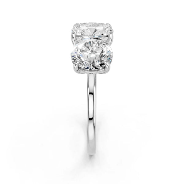 Platinum Round and Cushion Toi Moi Ring with Prong Setting and Plain Band