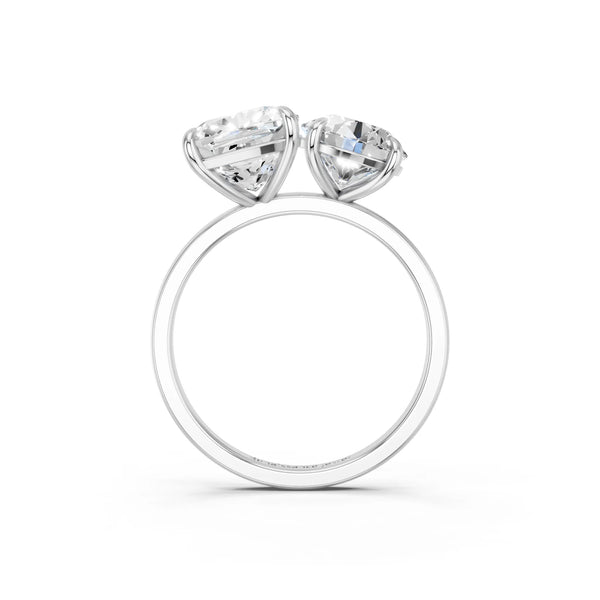 Platinum Round and Cushion Toi Moi Ring with Prong Setting and Plain Band