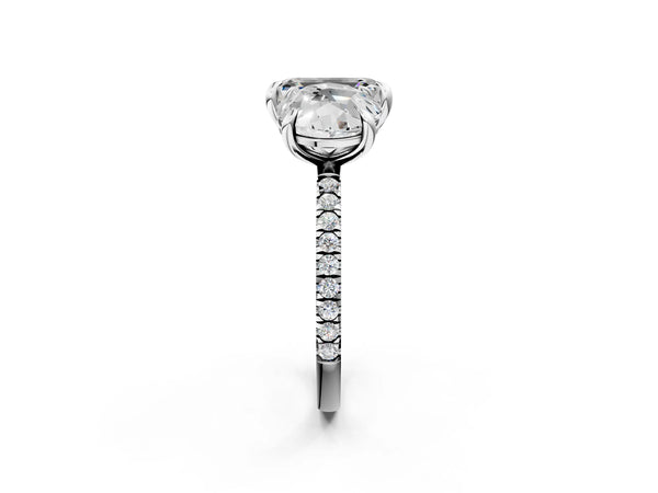 Platinum Round and Emerald Toi Moi Ring with Prong Setting and Micro Pave Band