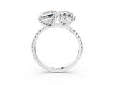 Platinum Round and Emerald Toi Moi Ring with Prong Setting and Micro Pave Band 3