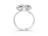 Platinum Round and Emerald Toi Moi Ring with Prong Setting and Pave Band 3