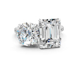 Platinum Round and Emerald Toi Moi Ring with Prong Setting and Pave Band