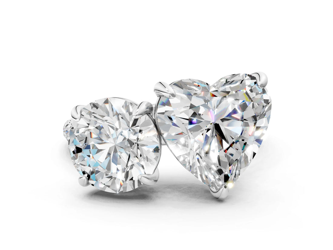 Platinum Round and Heart Toi Moi Ring with Prong Setting and Pave Band