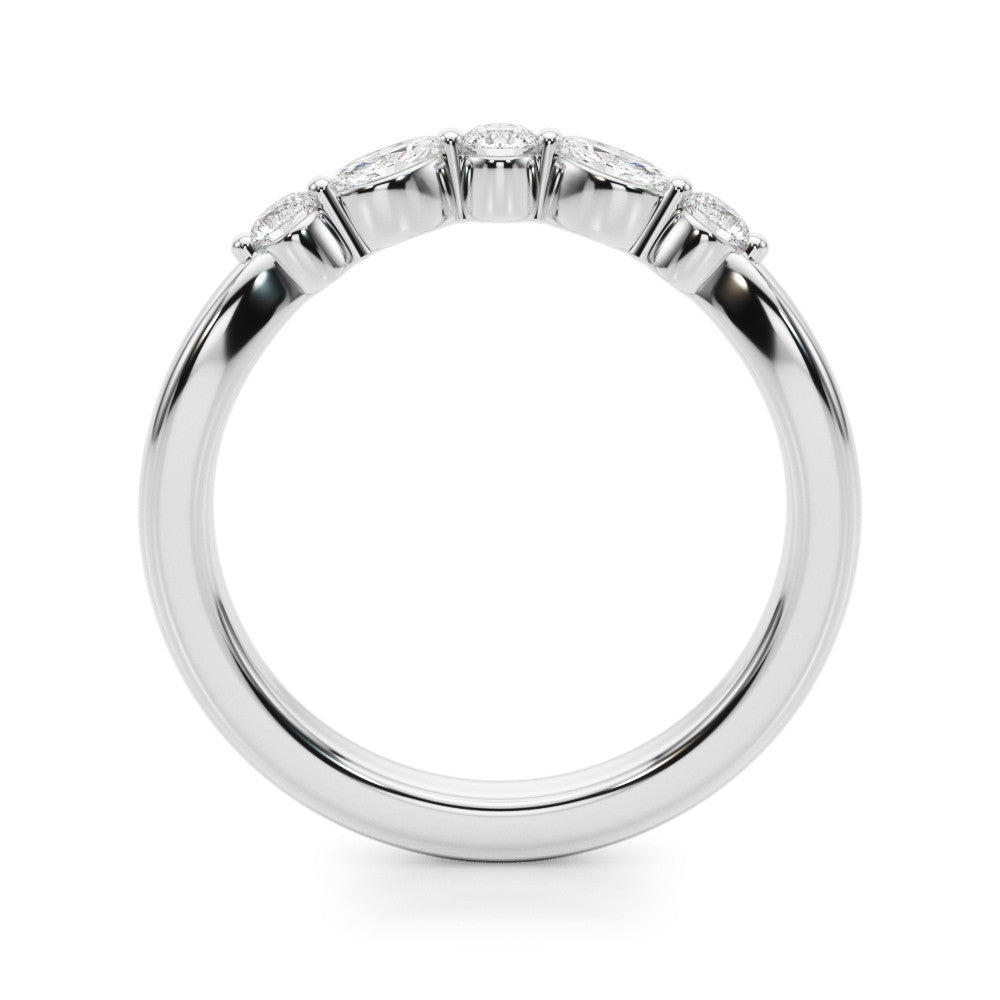 Platinum Round and Marquise Diamond Half Eternity Band with Prong Setting 1