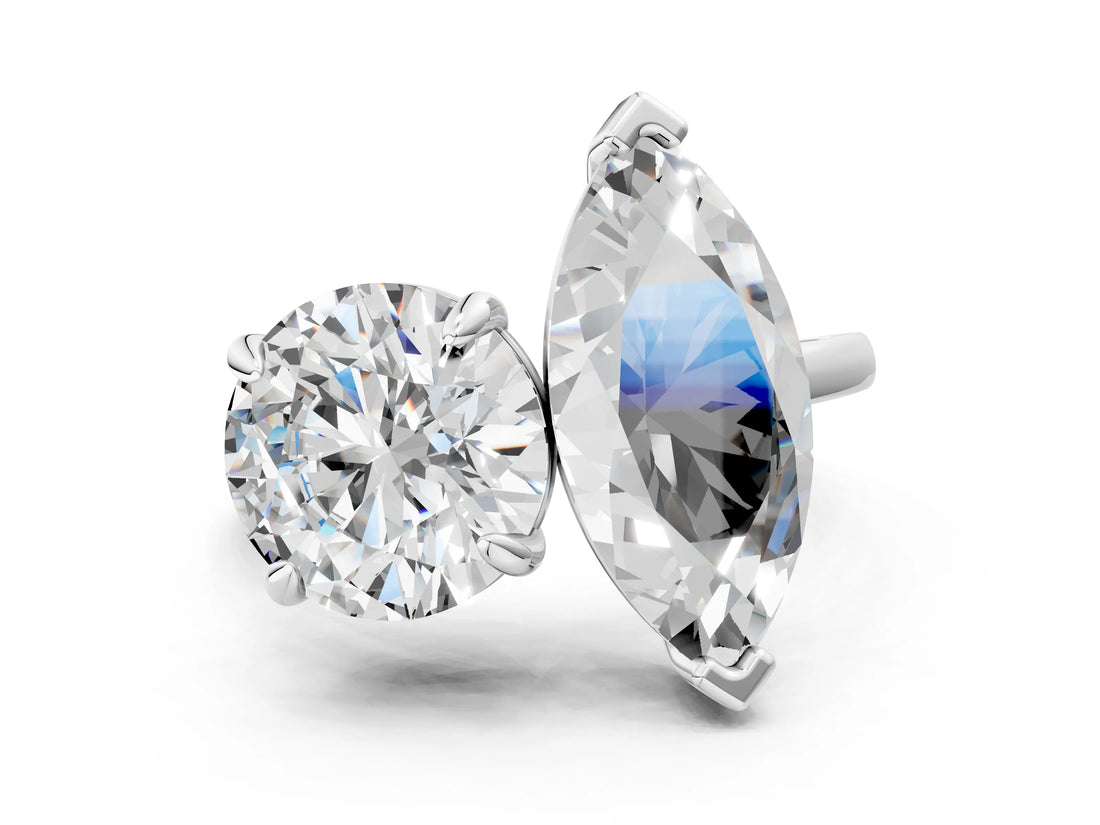 Platinum Round and Marquise Toi Moi Ring with Prong Setting and Plain Band