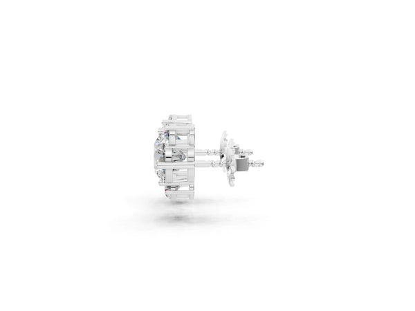 Platinum Round and Oval Diamond Hydrangea Bouquet Stud Earrings with Round Diamond Accents
