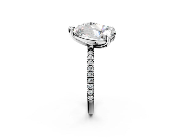 Platinum Round and Pear Toi Moi Ring with Prong Setting and Pave Band