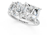 Platinum Round and Princess Toi Moi Ring with Prong Setting and Pave Band 1