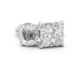 Platinum Round and Princess Toi Moi Ring with Prong Setting and Plain Band