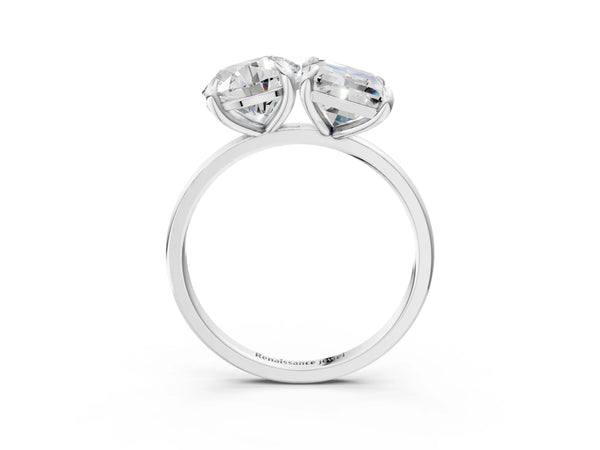 Platinum Round and Radiant Toi Moi Ring with Prong Setting and Plain Band