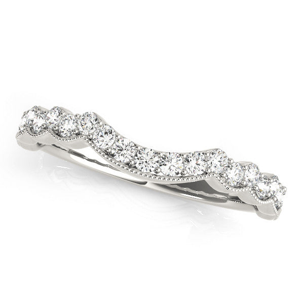 Platinum Scalloped Diamond Round Cut Eternity Band with Pavé Setting