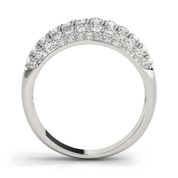 Platinum Three-Row Pavé Round Diamond Dome Band with Shared Prong Setting 1