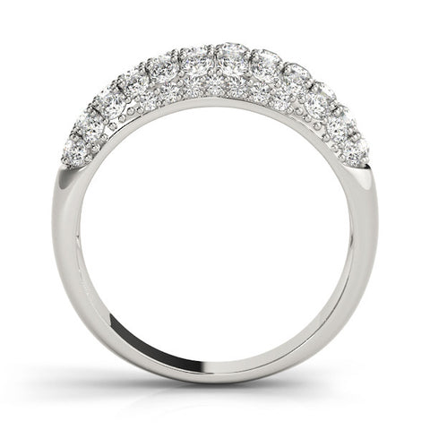 Platinum Three-Row Pavé Round Diamond Dome Band with Shared Prong Setting 1
