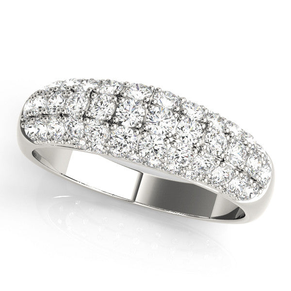 Platinum Three-Row Pavé Round Diamond Dome Band with Shared Prong Setting