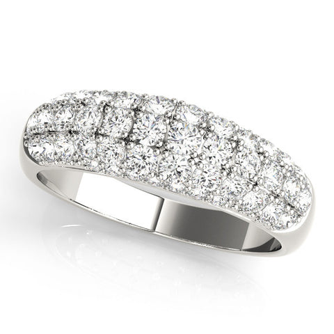 Platinum Three-Row Pavé Round Diamond Dome Band with Shared Prong Setting
