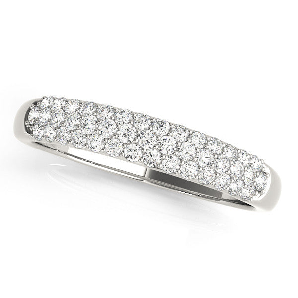 Platinum Three-Row Pave Round Diamond Eternity Band with Shared Prong Setting