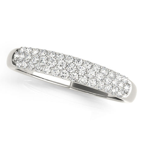 Platinum Three-Row Pave Round Diamond Eternity Band with Shared Prong Setting