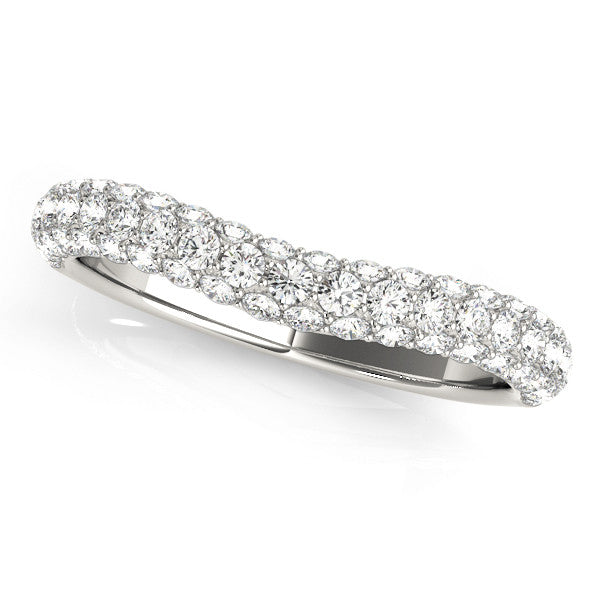 Platinum Three-Row Round Diamond Pavé Eternity Band with Shared Prong Setting