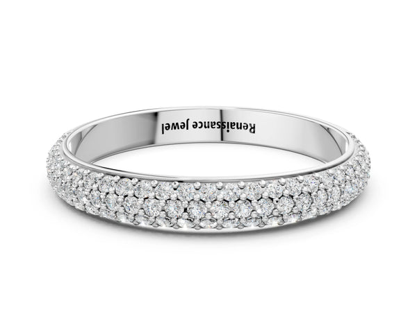 Platinum Three-Row Round Diamond Pavé Eternity Band with Shared Prong Setting