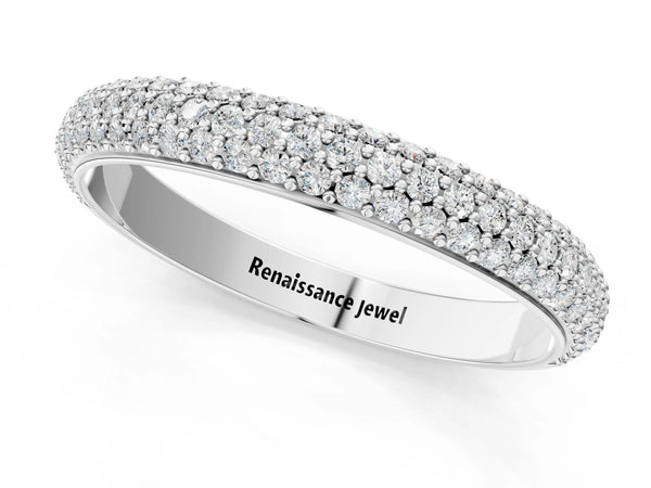 Platinum Three-Row Round Diamond Pavé Eternity Band with Shared Prong Setting