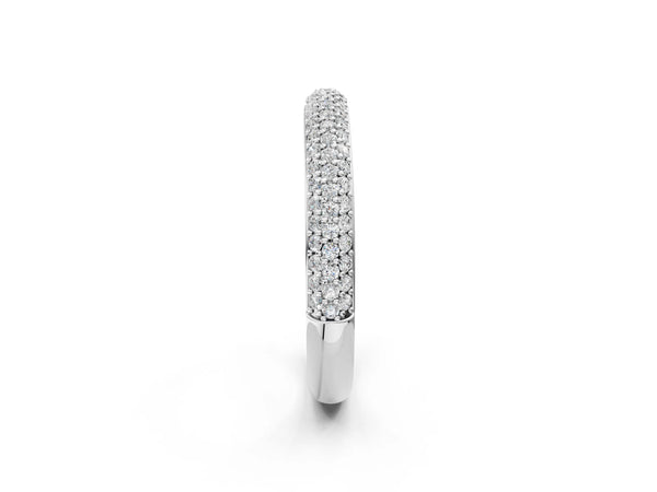Platinum Three-Row Round Diamond Pavé Eternity Band with Shared Prong Setting