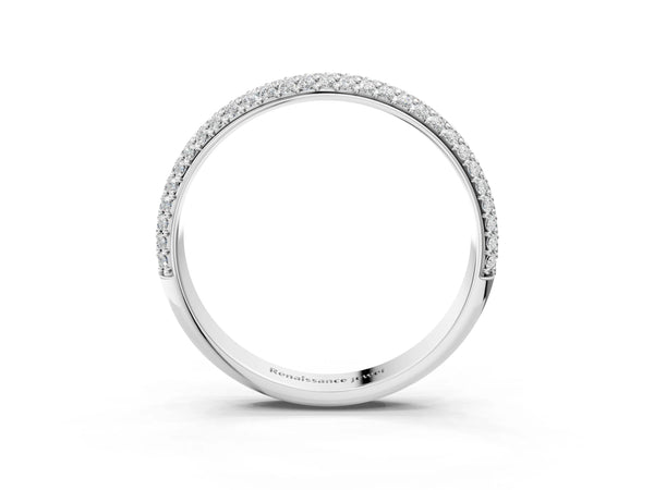 Platinum Three-Row Round Diamond Pavé Eternity Band with Shared Prong Setting