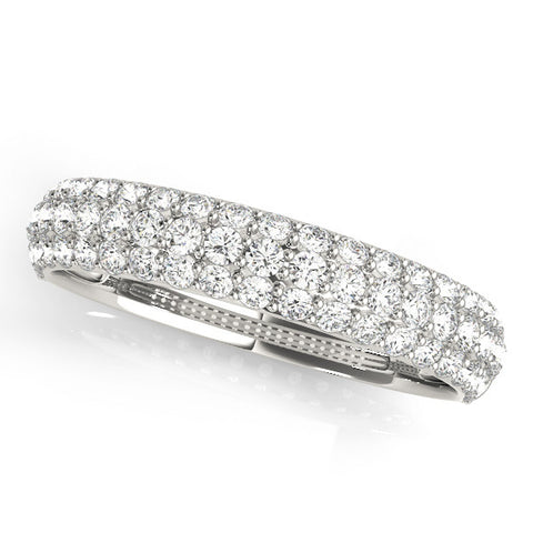Platinum Three-Row Round Diamond Pave Eternity Band with Shared Prong Setting