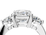 Platinum Three-Stone Asscher Brilliant Cut Solitaire Ring with Prong Setting on a Classic Band 4