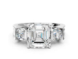Platinum Three-Stone Asscher Cut Cut Classic Band Prong Setting Ring_7