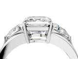 Platinum Three-Stone Asscher Cut Cut Diamond Ring with Trillion Side Stones on a Split Shank Band_17
