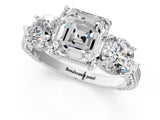 Platinum Three-Stone Asscher Cut Cut Milgrain Band Prong Setting Ring_20