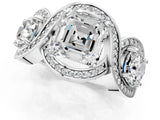 Platinum Three-Stone Asscher Cut Diamond Wave Pave Band with Prong Setting_14