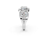 Platinum Three-Stone Asscher Cut Diamond Wave Pave Band with Prong Setting_15
