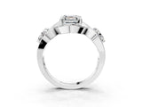 Platinum Three-Stone Asscher Cut Diamond Wave Pave Band with Prong Setting_16