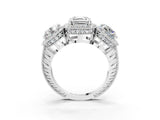 Platinum Three-Stone Asscher Cut Halo Diamond Milgrain Band with Four-Prong Setting_10