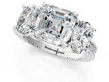 Platinum Three-Stone Asscher Diamond Milgrain Pave Band with Prong Setting 1