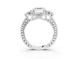 Platinum Three-Stone Asscher Diamond Milgrain Pave Band with Prong Setting 3