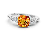 Platinum Three-Stone Cushion Cut Citrine Ring with Pear  Side Stones in Four-Prong Setting_60