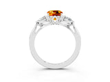 Platinum Three-Stone Cushion Cut Citrine Ring with Pear  Side Stones in Four-Prong Setting_63